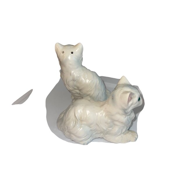 Vintage Cat Salt Pepper Shakers Cream Ceramics Persian Jeweled Eyes Japan - Picture 9 of 11